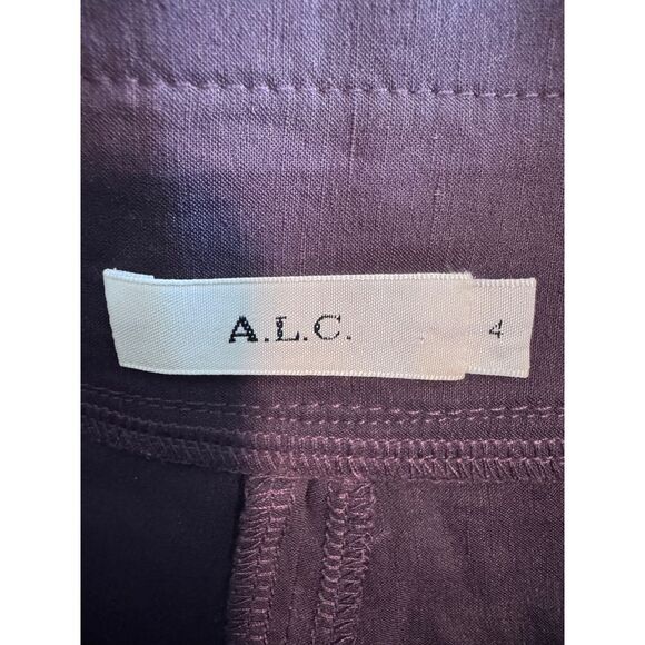 A.L.C. Joey Paperbag Shorts in Merlot Linen Blend‎ Belted Pockets Size 4 - Picture 6 of 7